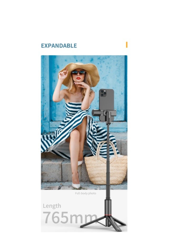 ARNOTEC - 30.12inches(76.5cm) Selfie Stick Tripod Bluetooth Remote Control Selfie Stick Black Aluminum Alloy Foldable Selfie Stick 360° Rotatable Fill Light Maximum Extension 765MM - Image 1