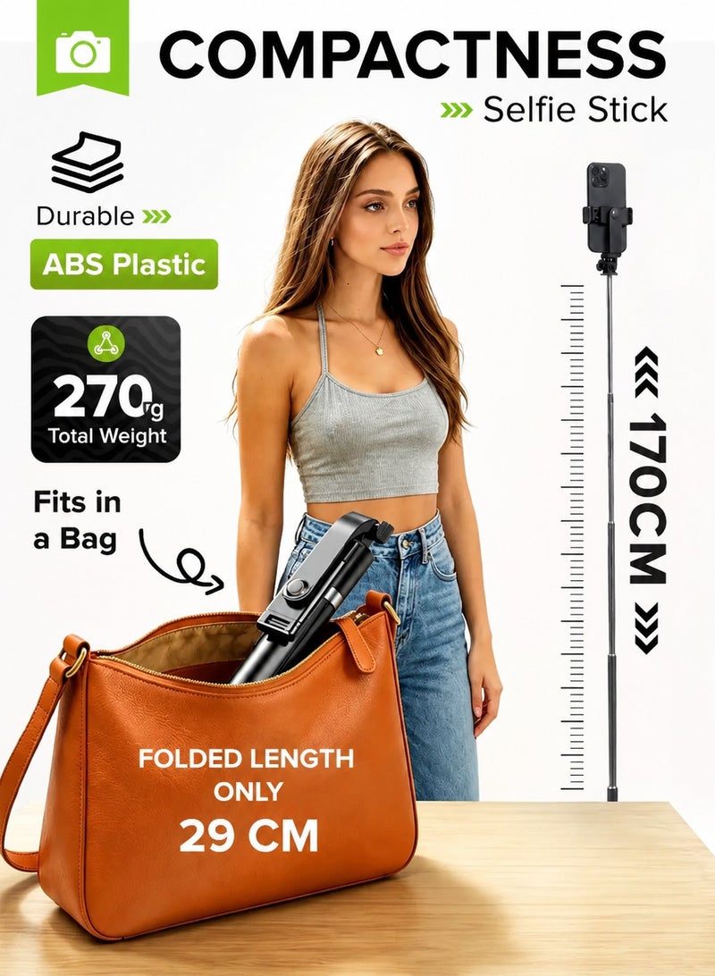 ARNOTEC 66.93 inches(170cm) Selfie Stick Tripod with Wireless Remote, 360° Rotation, Extendable Phone Tripod Stand, Compatible with iPhone, Android & GoPro - Image 5