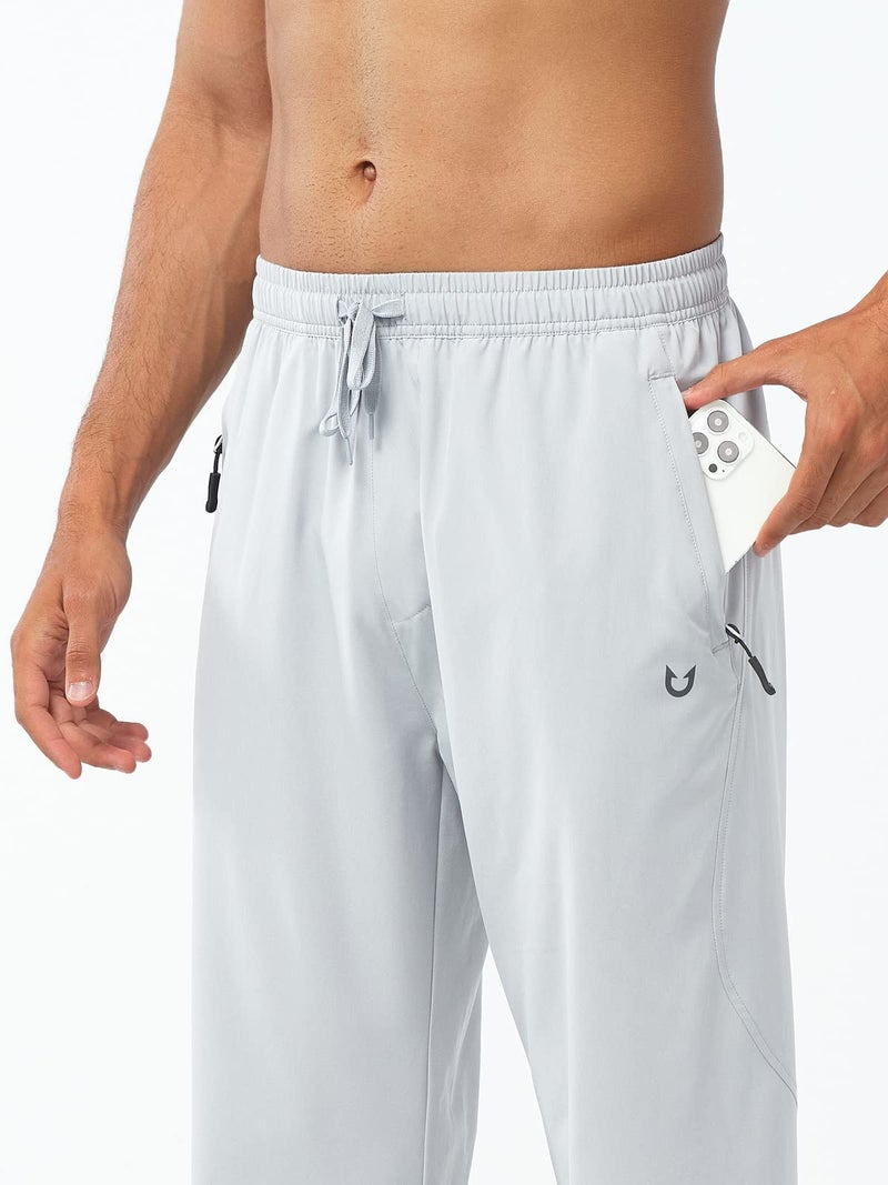 NORTHYARD Men's Athletic Pants Running Workout Joggers Lightweight Gym Jogging Track Casual Sweatpants with Zipper Pockets Lightgrey M - Image 2