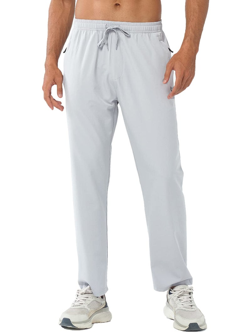 NORTHYARD Men's Athletic Pants Running Workout Joggers Lightweight Gym Jogging Track Casual Sweatpants with Zipper Pockets Lightgrey M - Image 5
