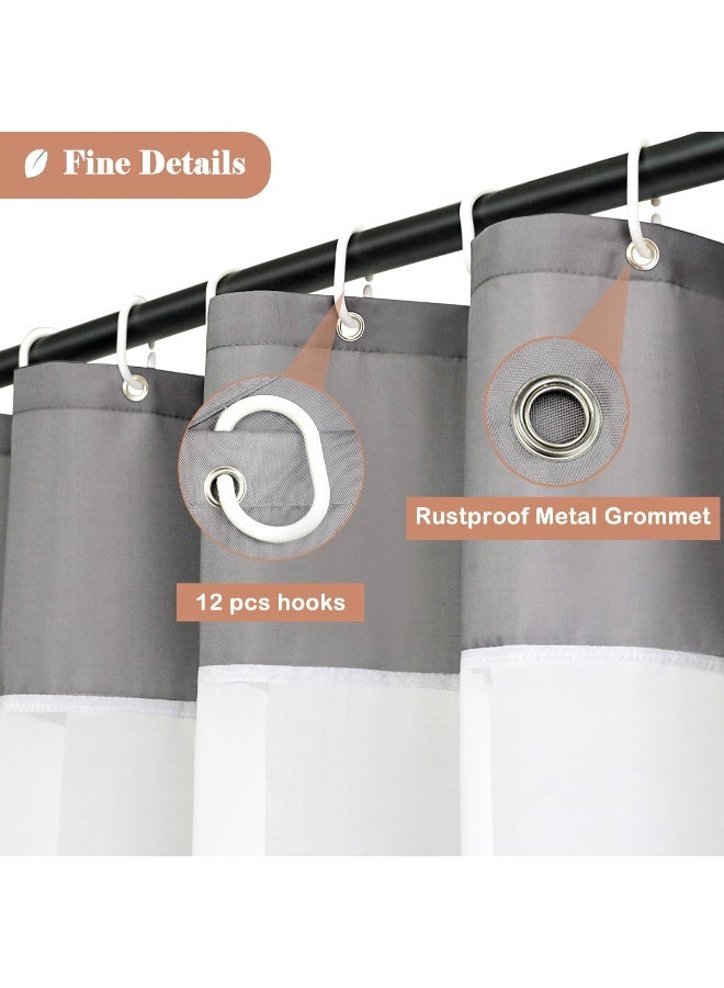 UFRIDAY Gray Shower Curtain 72x75 Inches Fabric Bathroom Curtain with Mesh Window Design Weighted Bottom Hem Water Repellent Machine Washable - Image 5