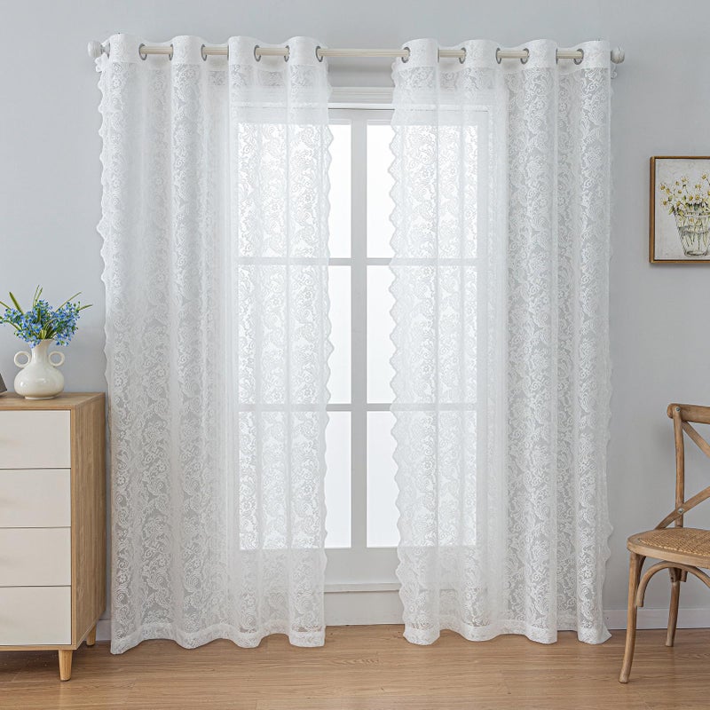 Anytime White Lace Sheer Curtain Panels for Living Room Elegant Window Treatment Sets Light Filtering Translucent Draperies for Office (2 Panels,W55 x L72inch) - Image 1