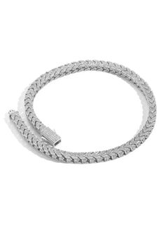 New Hip Hop Style Mens Necklace 8mm V-shaped Double-sided 4-faceted Zirconia Inlaid Flower Pattern Design Silver 22inch