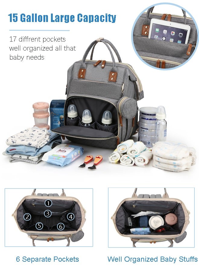 Diaper Bag Backpack with Changing Station, Multifunction Travel Baby Bag, Waterproof Baby Tote, Large Capacity Mommy Bag, Newborn Essentials Backpack Bag, Unisex, Gray - Image 3