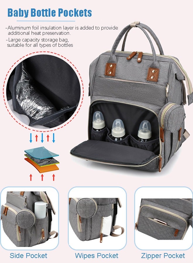 Diaper Bag Backpack with Changing Station, Multifunction Travel Baby Bag, Waterproof Baby Tote, Large Capacity Mommy Bag, Newborn Essentials Backpack Bag, Unisex, Gray - Image 4