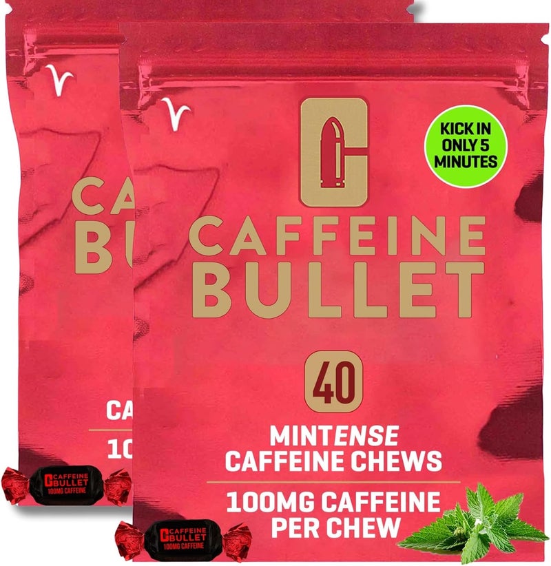 Caffeine Bullet كافيين بوليت نعناع طاقة مضغ 80 أسرع دفعة من الجل والقرص والعلكة 100 ملغ لكل حصة علم الرياضة للجري وركوب الدراجات والألعاب قبل التمرين دفعة التحمل - Image 1