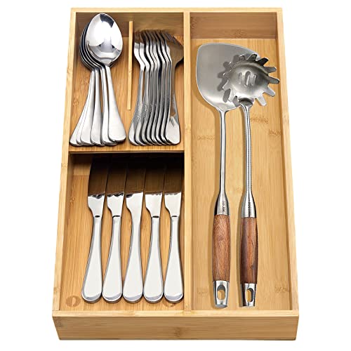 guiogc Bamboo silverware tray organizer, Utensil Holder and Cutlery Tray for Drawer, Kitchen Drawer Organizer Divider for Spoons Forks Knives - Image 5