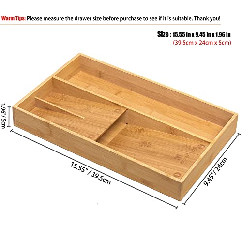 guiogc Bamboo silverware tray organizer, Utensil Holder and Cutlery Tray for Drawer, Kitchen Drawer Organizer Divider for Spoons Forks Knives - Image 2