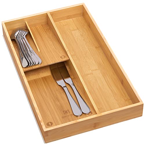 guiogc Bamboo silverware tray organizer, Utensil Holder and Cutlery Tray for Drawer, Kitchen Drawer Organizer Divider for Spoons Forks Knives - Image 1