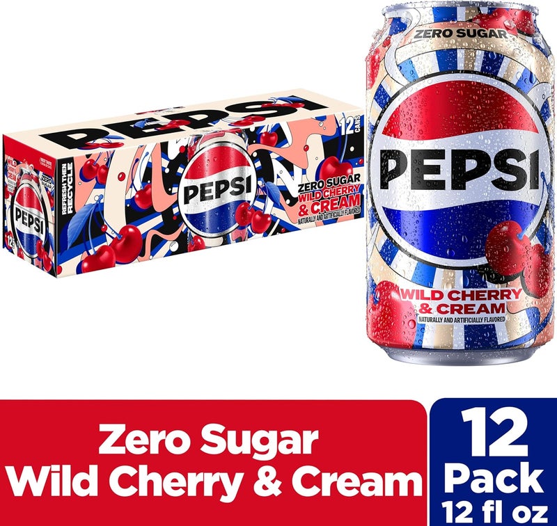 Pepsi بيبسي زيرو سكر كرز بري وصودا كريمة، 12 أونصة سائلة (12 عبوة) - صفر سعرات حرارية، صفر سكر - Image 2