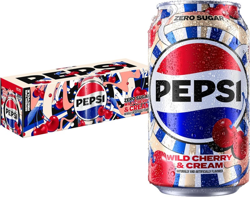 Pepsi بيبسي زيرو سكر كرز بري وصودا كريمة، 12 أونصة سائلة (12 عبوة) - صفر سعرات حرارية، صفر سكر - Image 1