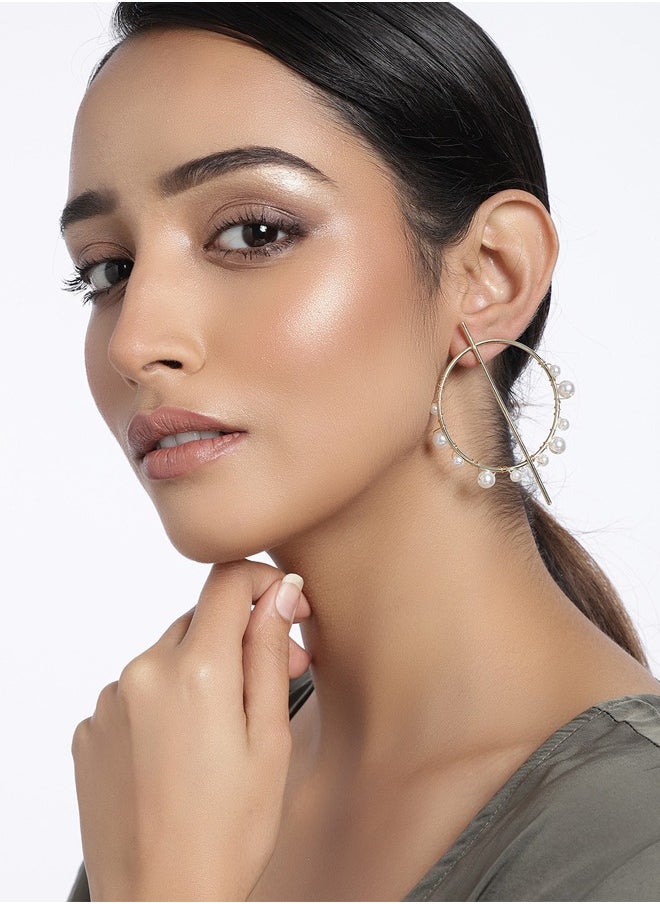 Just Peachy Just Peachy Gold-Plated Handcrafted Pearl Quirky Drop Earrings - Unique and Stylish Design - Elegant, Lightweight, and Hypoallergenic - Perfect for Adding a Touch of Sophistication to Any Outfit  - Image 2