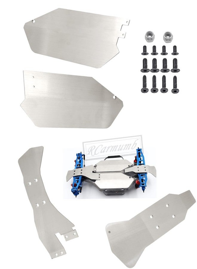 Rcarmumb Chassis Armor Skid Plate Protecter Guard Upgrades Part for Slash 4X4 4WD,Stainless Steel Front Center Rear Chassis Guard Plate RC Hops Up,Sliver - Image 1