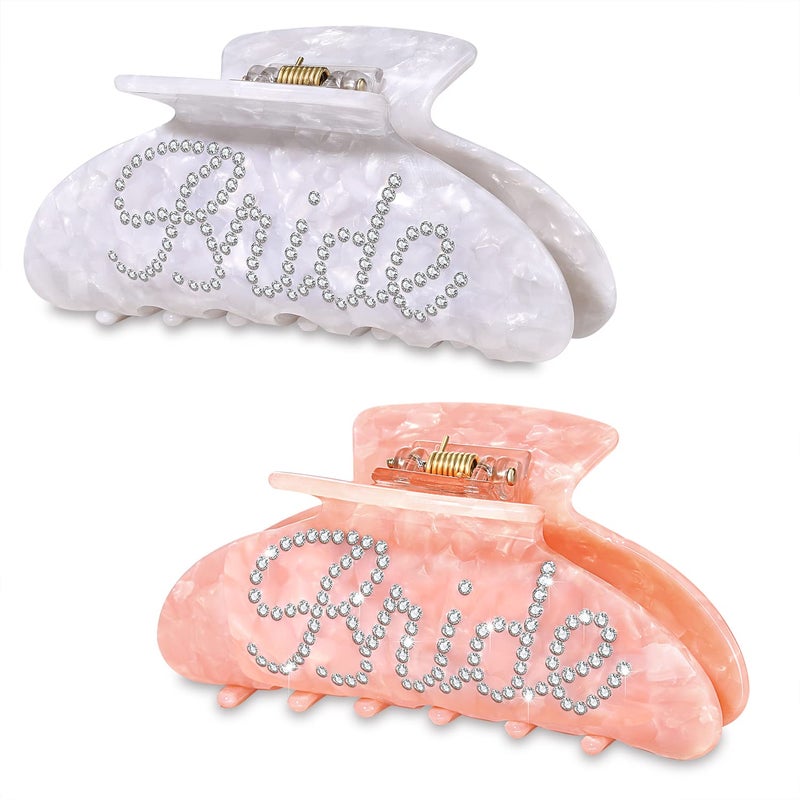 Bride Hair Claw Clips Acrylic Wedding Hair Clip for Bride Nonslip Large Claw Clips Bachelorette Party Decorations Wedding Bridal Shower Gifts 2PCS Bride