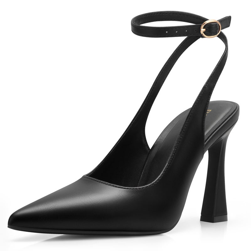 PARTY Womens Pointed Closed Toe Heels Stiletto Slingback High Heel for Women Dressy Pumps for Wedding and Office Work or Going Out,Black PU-8 - Image 1