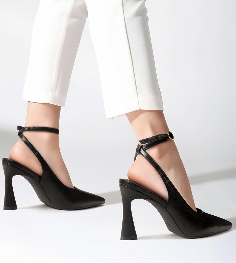 PARTY Womens Pointed Closed Toe Heels Stiletto Slingback High Heel for Women Dressy Pumps for Wedding and Office Work or Going Out,Black PU-8 - Image 2
