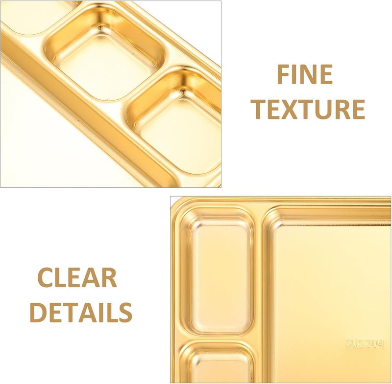 Cabilock طبق مقسم من الفولاذ المقاوم للصدأ من كابيلوك 6 أقسام صينية تقديم الطعام صينية مستطيلة منزلية للخضار والفواكه للإفطار والعشاء والوجبات الخفيفة والحلويات ذهبية - Image 4