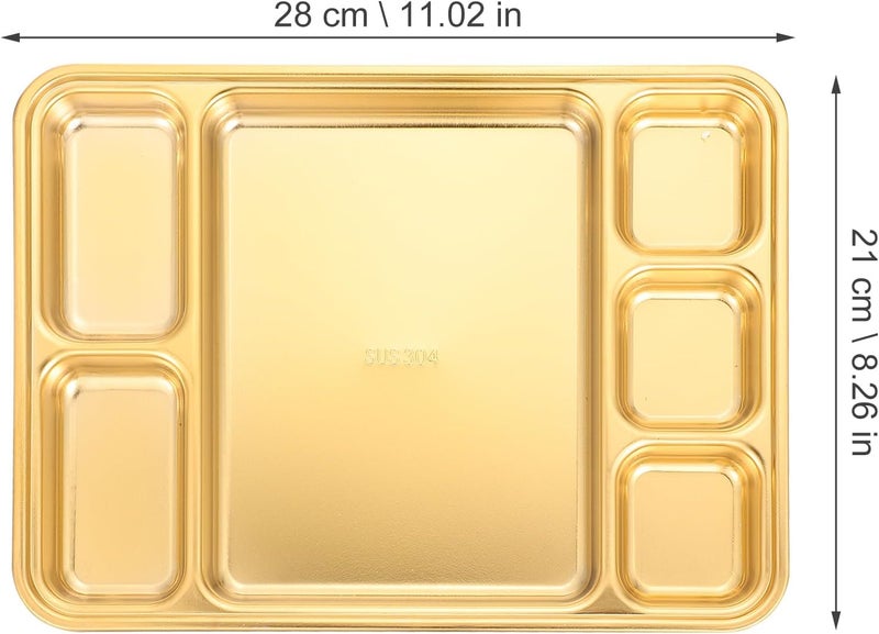 Cabilock طبق مقسم من الفولاذ المقاوم للصدأ من كابيلوك 6 أقسام صينية تقديم الطعام صينية مستطيلة منزلية للخضار والفواكه للإفطار والعشاء والوجبات الخفيفة والحلويات ذهبية - Image 3