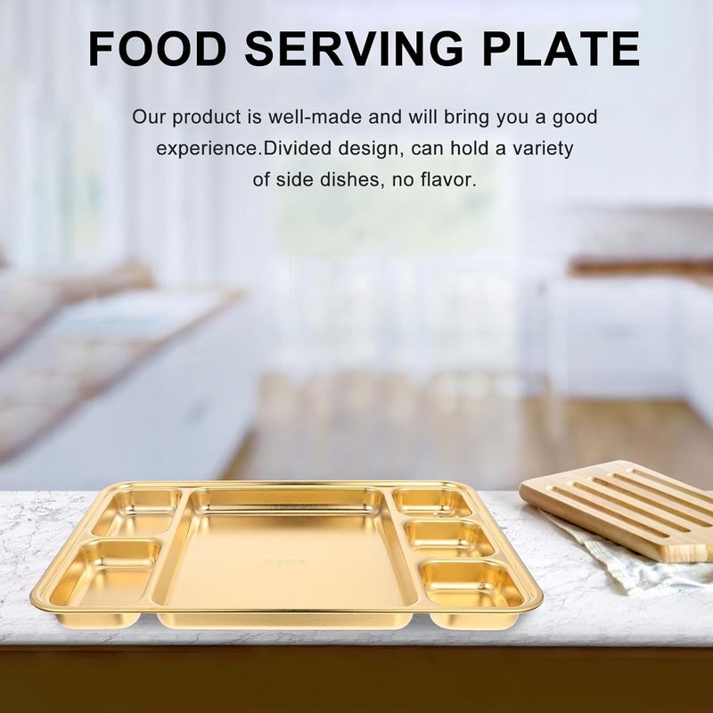 Cabilock طبق مقسم من الفولاذ المقاوم للصدأ من كابيلوك 6 أقسام صينية تقديم الطعام صينية مستطيلة منزلية للخضار والفواكه للإفطار والعشاء والوجبات الخفيفة والحلويات ذهبية - Image 5