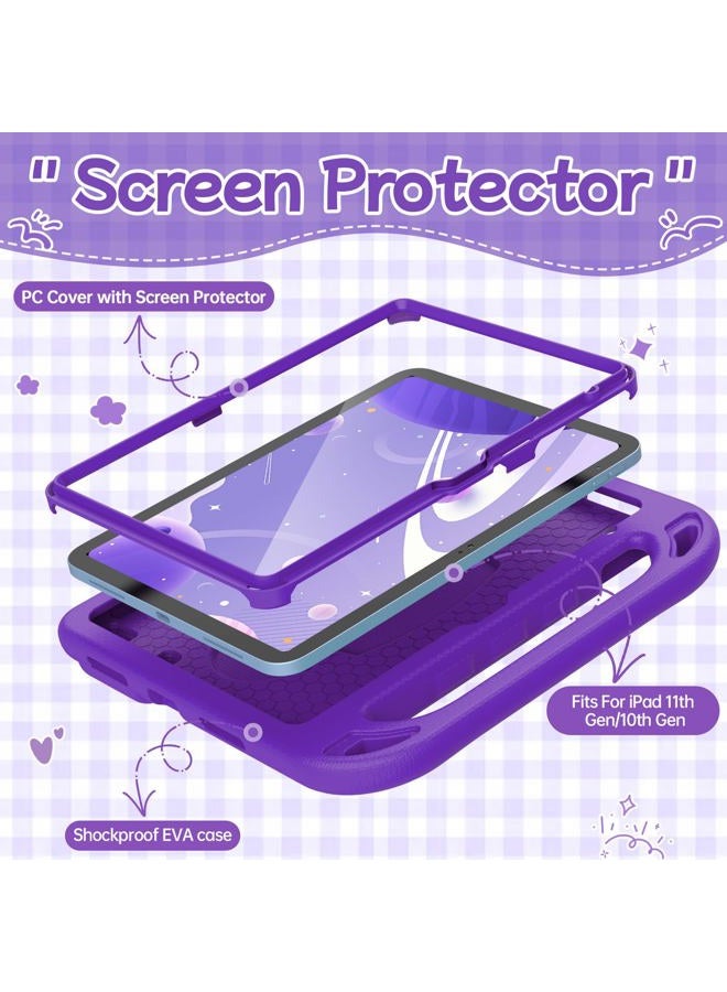 BMOUO Kids Case for iPad 10th Generation 10.9 inch 2022 - with Built-in Screen Protector, Shockproof Light Weight Covertible Handle Stand 10.9” 2022 iPad 10th Gen Case for Kids Toddlers Girls, Purple - Image 3