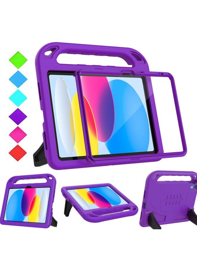 BMOUO Kids Case for iPad 10th Generation 10.9 inch 2022 - with Built-in Screen Protector, Shockproof Light Weight Covertible Handle Stand 10.9” 2022 iPad 10th Gen Case for Kids Toddlers Girls, Purple - Image 1