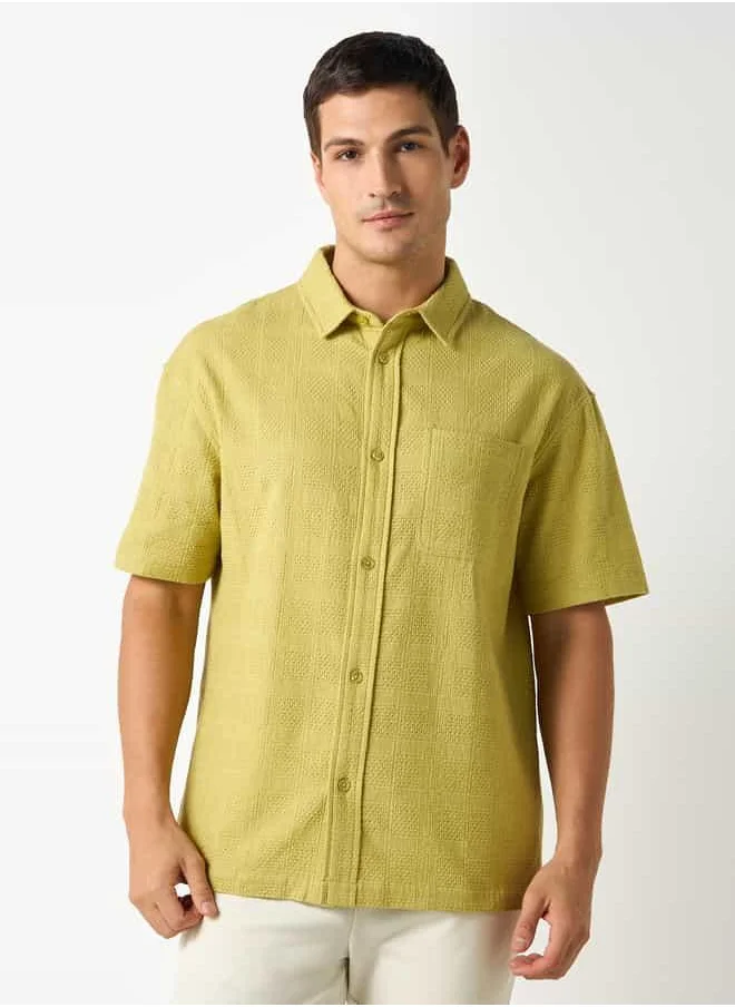 Iconic Iconic Regular Fit Textured Shirt with Chest Pocket