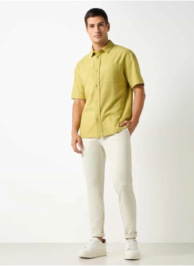 Iconic Iconic Regular Fit Textured Shirt with Chest Pocket