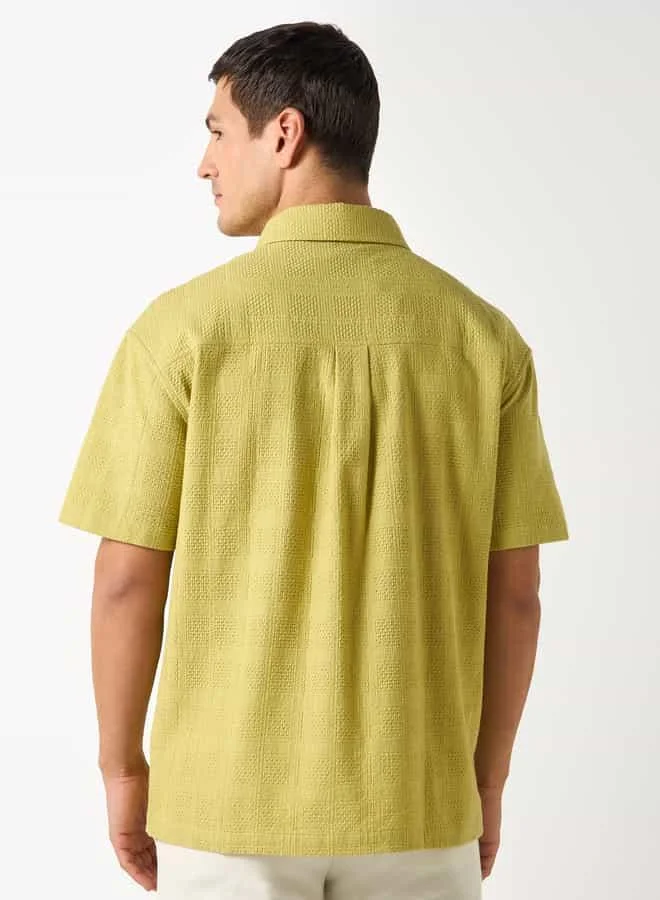 Iconic Iconic Regular Fit Textured Shirt with Chest Pocket