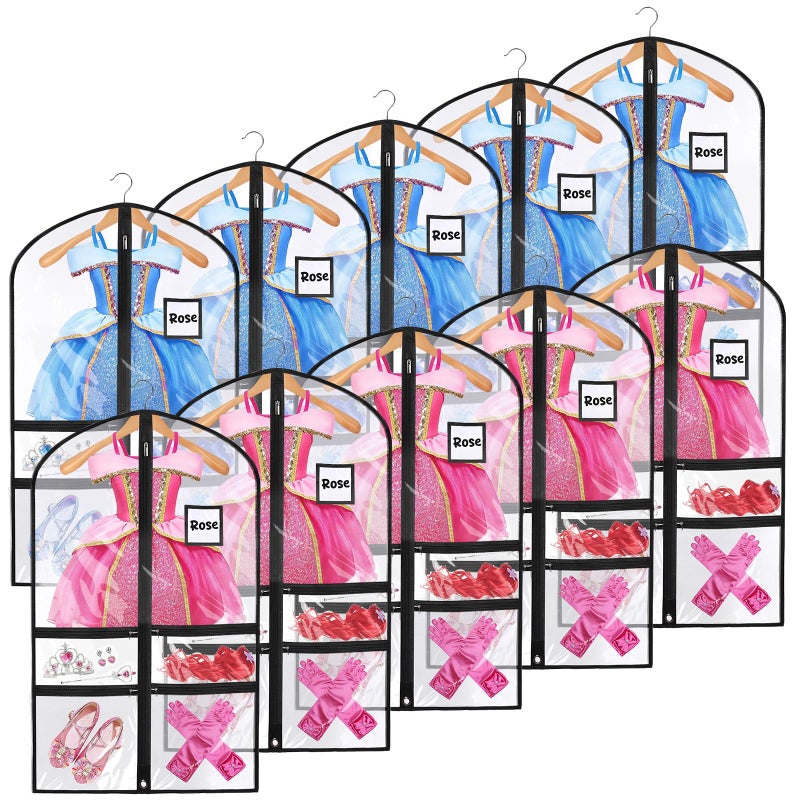 VZZNN 10 Pack Garment Bags for Dance Costumes,40" Kids Clear Garment Bags for Hanging Clothes with 4 Zipper Pocket,Dance Competition Must Haves for Dance Competition, Travel, Closet Storage(Black) - Image 1