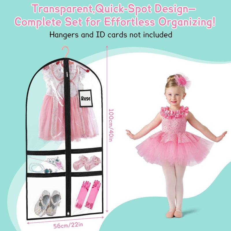 VZZNN 10 Pack Garment Bags for Dance Costumes,40" Kids Clear Garment Bags for Hanging Clothes with 4 Zipper Pocket,Dance Competition Must Haves for Dance Competition, Travel, Closet Storage(Black) - Image 2