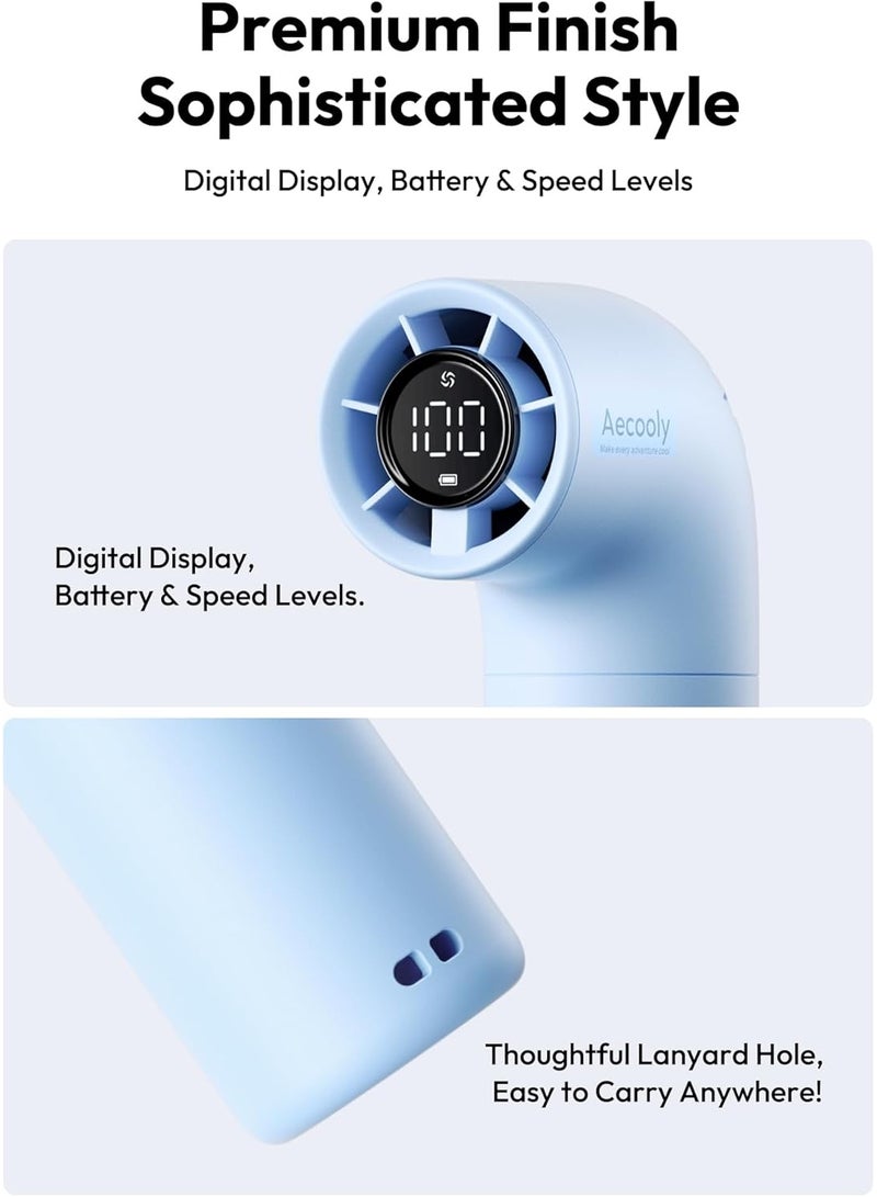 Aecooly Portable Handheld Fan, Powerful Turbo Mini Fan, 16500 RPM High Speed Aero, 14H Max Cooling Time, 5 Speeds Pocket Rechargeable Personal Small Travel GIfts for Women Men - Blue - Image 2