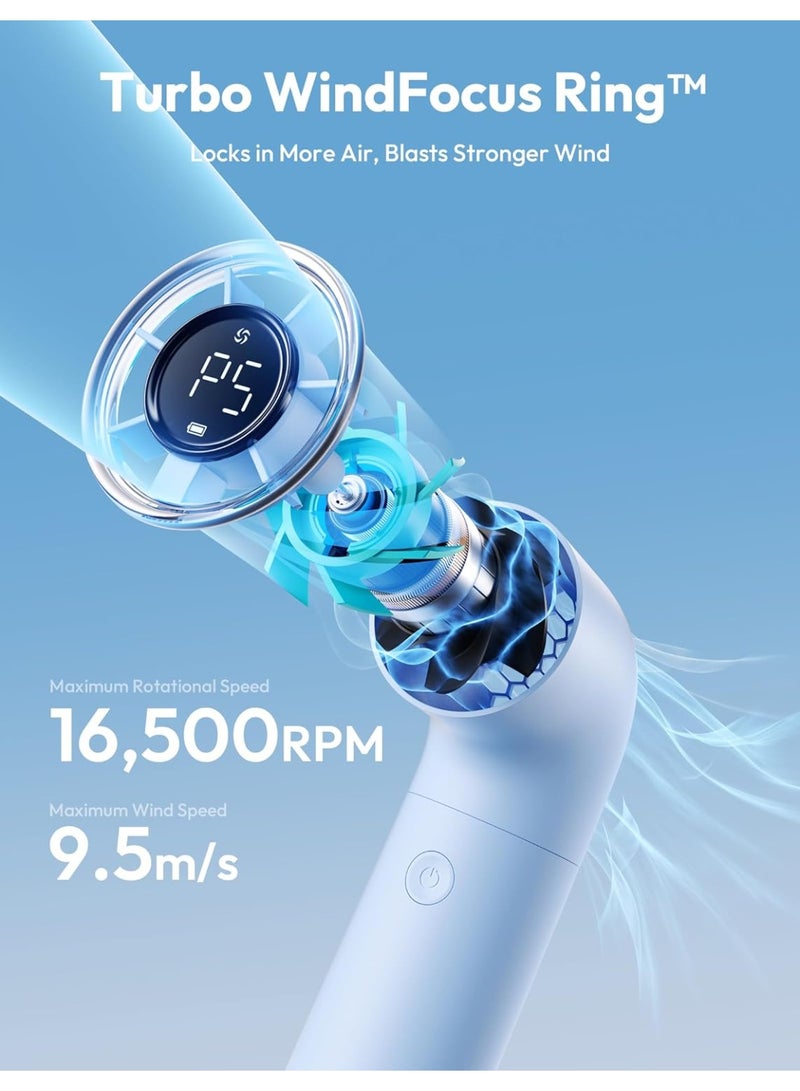 Aecooly Portable Handheld Fan, Powerful Turbo Mini Fan, 16500 RPM High Speed Aero, 14H Max Cooling Time, 5 Speeds Pocket Rechargeable Personal Small Travel GIfts for Women Men - Blue - Image 4