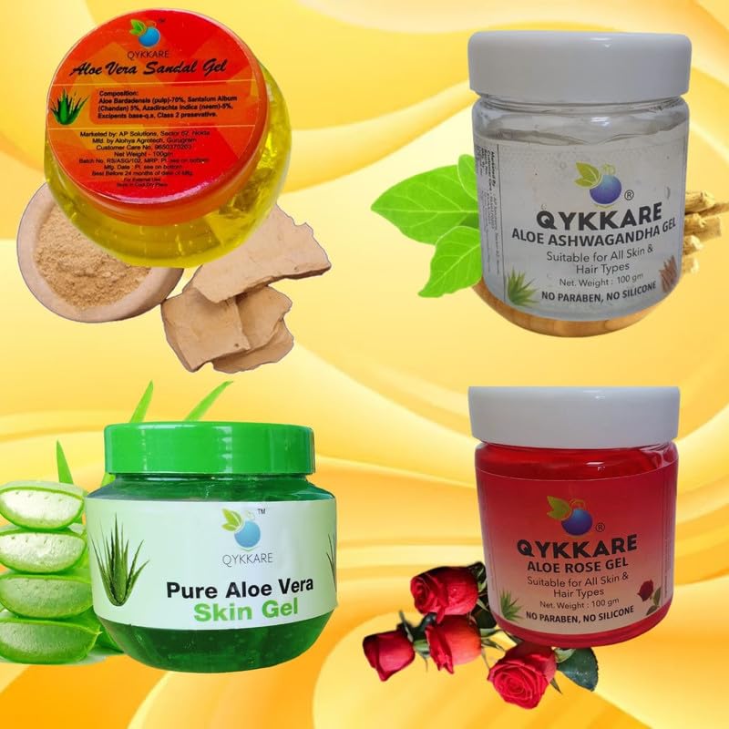 QYKKARE Qykkare Pure Alovera gel Aloe Rose gel Ashwagandha Aloe gel and Aloevera Sandalwood gel combo 500gm for hydrated glowing and bright skin  - Image 2