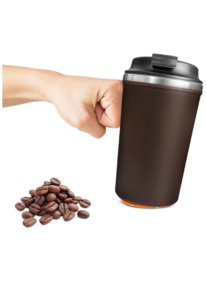 كوب قهوة للسفر، كوب قهوة من الفولاذ المقاوم للصدأ، كوب قهوة معزول بتفريغ الهواء الساخن والبارد بجدار مزدوج للاستخدام في المنزل والسفر والمكتب والأعمال الخارجية، 330 مل بني - Image 3
