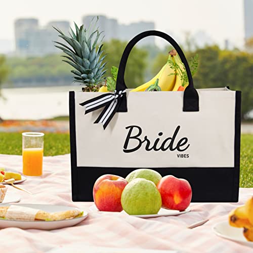 TOPDesign Bride Vibes Canvas Tote bag, Personalized Bride Gifts for Wedding Bridal Shower Bachelorette Party Engagement Honeymoon, Bridal Accessories Newlyweds Present - Image 3
