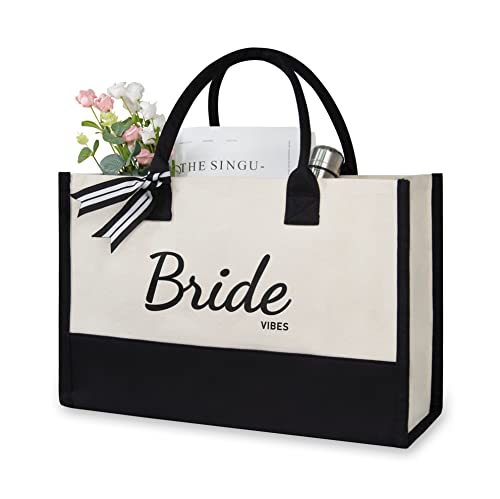 TOPDesign Bride Vibes Canvas Tote bag, Personalized Bride Gifts for Wedding Bridal Shower Bachelorette Party Engagement Honeymoon, Bridal Accessories Newlyweds Present - Image 1