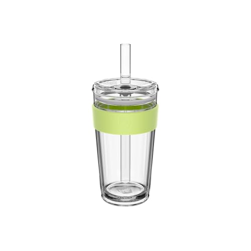 KeepCup Cold Cup - Longplay Double wall Glass Ice Coffee Tumbler with Lid and Straw - 16oz (454ml) - Chartreuse Green - Image 1