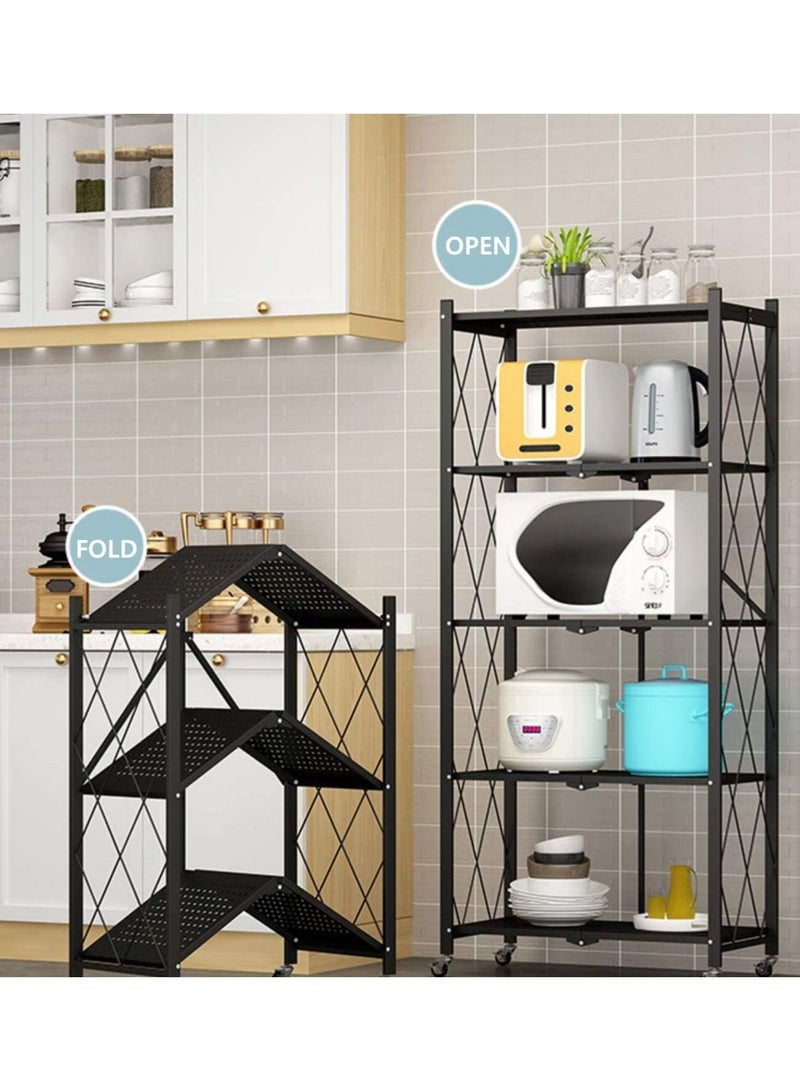 DubaiGallery عربة تنظيم رفوف المطبخ ذات 5 طبقات مع عجلات، عربة تخزين مطبخ قابلة للطي، عربة معدنية متحركة، لا تحتاج إلى تركيب، سوداء - Image 3