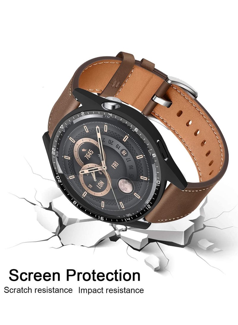 2 Pack Ultra Thin Black Case with 9H Tempered Glass Screen Protector for Huawei Watch GT3 46mm 360 Degree Protection - Image 5