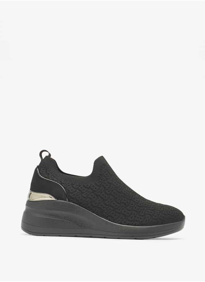 Flora Bella By Shoexpress Women All-Over Monogram Textured Slip-On Low Ankle Sneakers  - Image 3