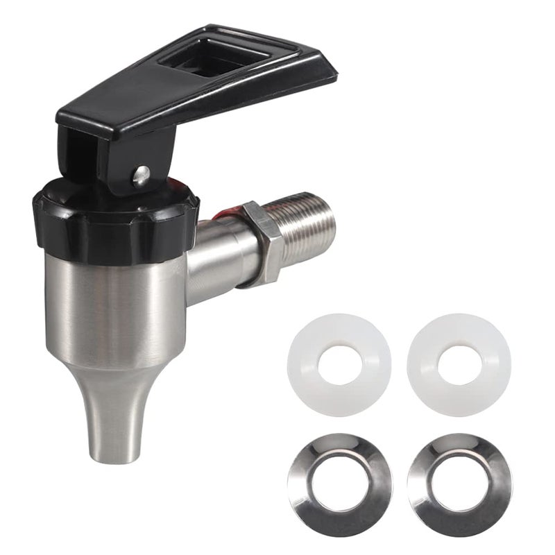 Stainless Steel Beer Beverage Dispenser Replacement Spigot Faucet Black Handle for Coffee Jar Juice Cold Hot Water Wine Beer Drink barrel Milk tea bucket by MUGLIO16mm