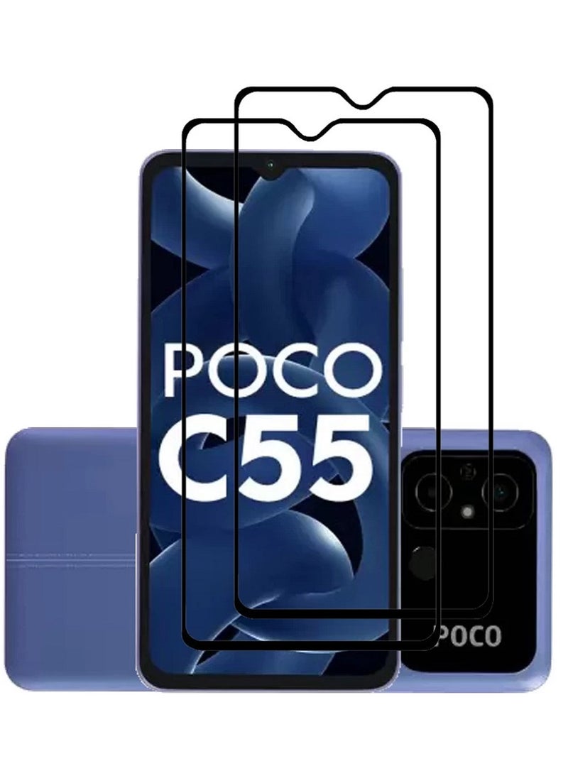 Super 2 Pieces Tempered Glass Screen Protector 5D Designed For Xiaomi Poco C55 Full Glue Edge to Edge Full Screen Coverage And Bubble Free - Image 1