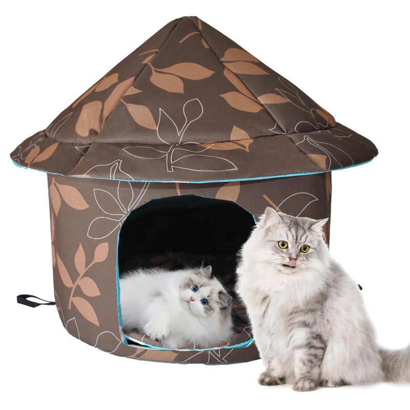MUYG Stray Cats Shelter - Weatherproof Foldable Cat House, Insulated, Waterproof, Thicken Cats Tent Beds, Indoor/Outdoor Cat Dog Houses for Kitten Puppy (Brown) - Image 1