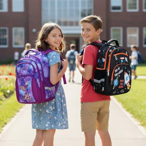 Cusangel Backpack for Boys Girls School Bookbags,Kindergarten Elementary Middle School Lightweight Waterproof Multifunctional Large Capacity for Backpack (16 inch Space Fun Prints) - Image 2