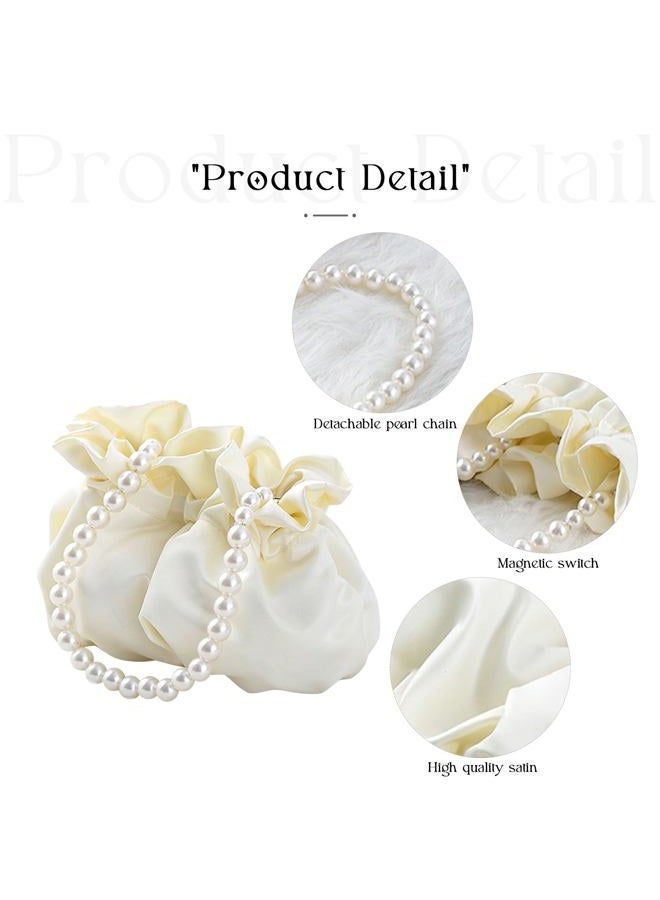 JAMBHALA Small Wristlet Purses Mini Bucket Bag Women Hobo Bag with Faux Pearl Chain, White, Mini - Image 5