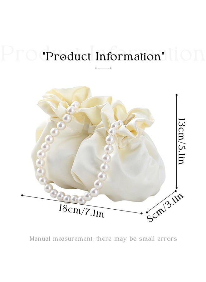 JAMBHALA Small Wristlet Purses Mini Bucket Bag Women Hobo Bag with Faux Pearl Chain, White, Mini - Image 4