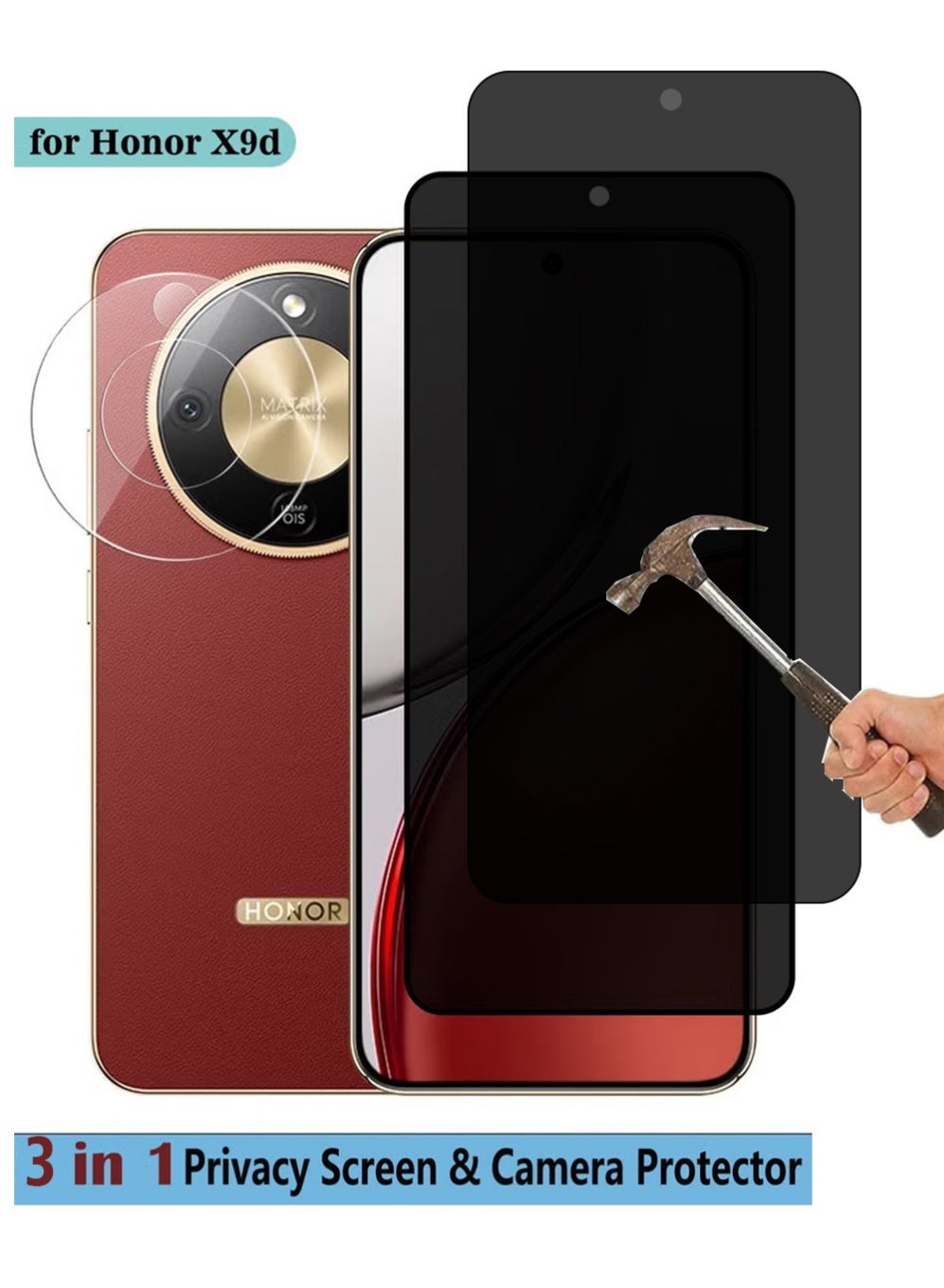 3 in 1 Honor X9d 5G Privacy Screen & Camera Protector - High Transparency Full Coverage Shield for Scratch & Impact Protection