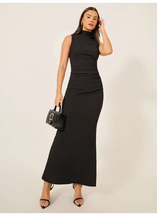 ستايلي Styli Textured High Neck Sleeveless Top and Skirt Co-Ords