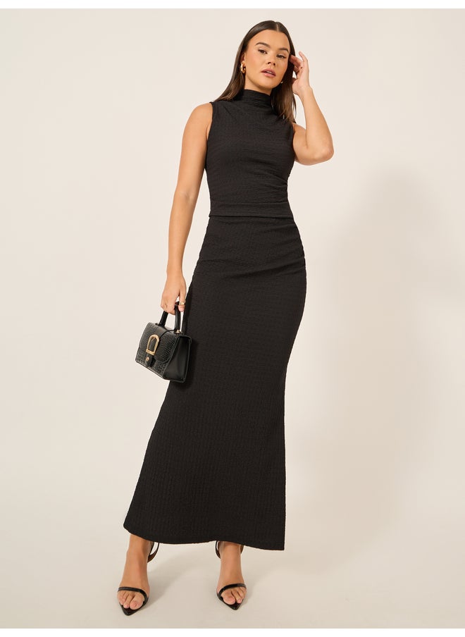 Styli Styli Textured High Neck Sleeveless Top and Skirt Co-Ords  - Image 1