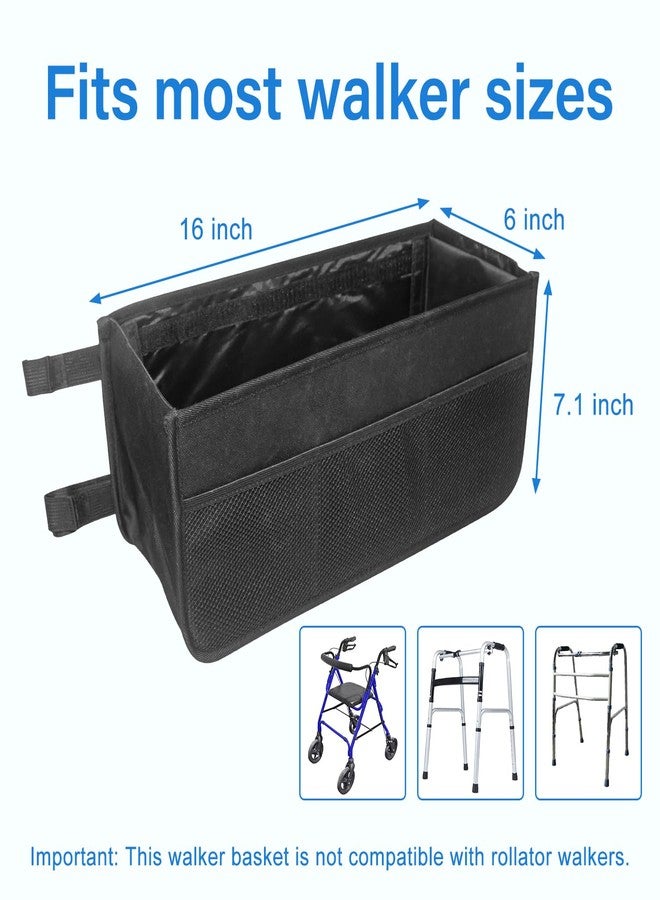 TONINT Basket For Walker Rollator Rolling Folding Walker Accessories,Folding Walker Tray,Rollator Baskets,Walker Basket Attachment With Cup Holder,Walker Bags For Rolling Walker (Black-Upgrade) - Image 2